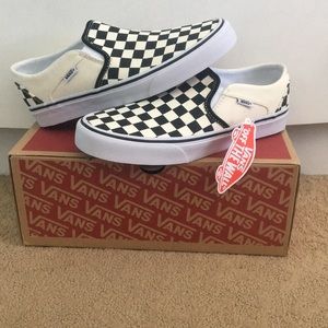 Black and white Checkerboard slip on vans